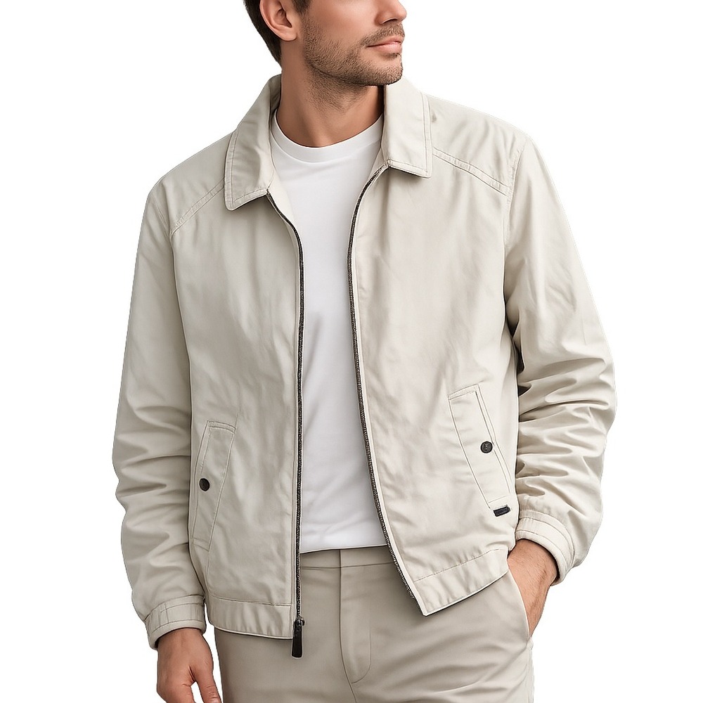 Coach Harrington Jacket Men XL Cream Tan Minimalist Windbreaker Lightweight Coat